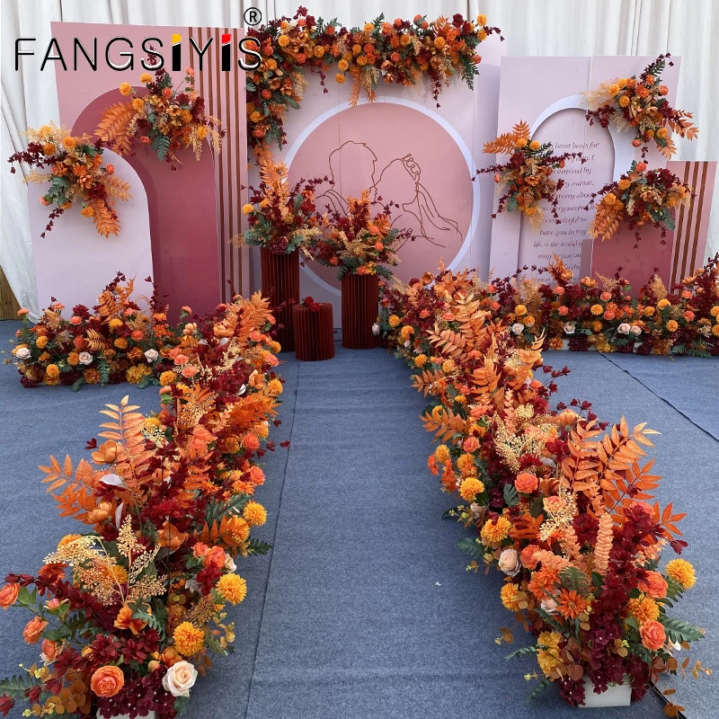 

Ретро оранжевая Роза Эвкалипт Трава Искусственные фотообои для свадебной вечеринки T Stage Road ведущий цветочный шар свадебный реквизит