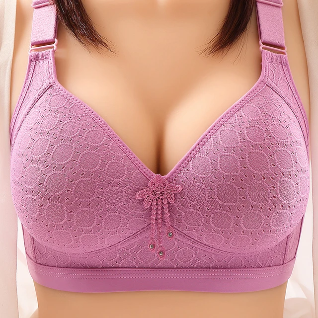 Bras For Women Printed Middle Aged And Elderly Comfortable Cotton Cloth  Without Steel Ring Soft Cotton Breathable Bras