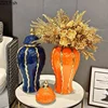 Gold-plated Stripes General Tank Porcelain Ginger Jar Creative Vase Flowers Arrangement Dresser Table Jewelry Cosmetic Container 2