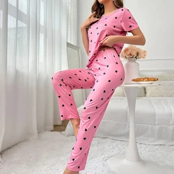 Women's Soft & Comfortable Pajama Set - Cozy Crew Neck T - Shirt & Plaid Pants Sleepwear - M (Pink Black)