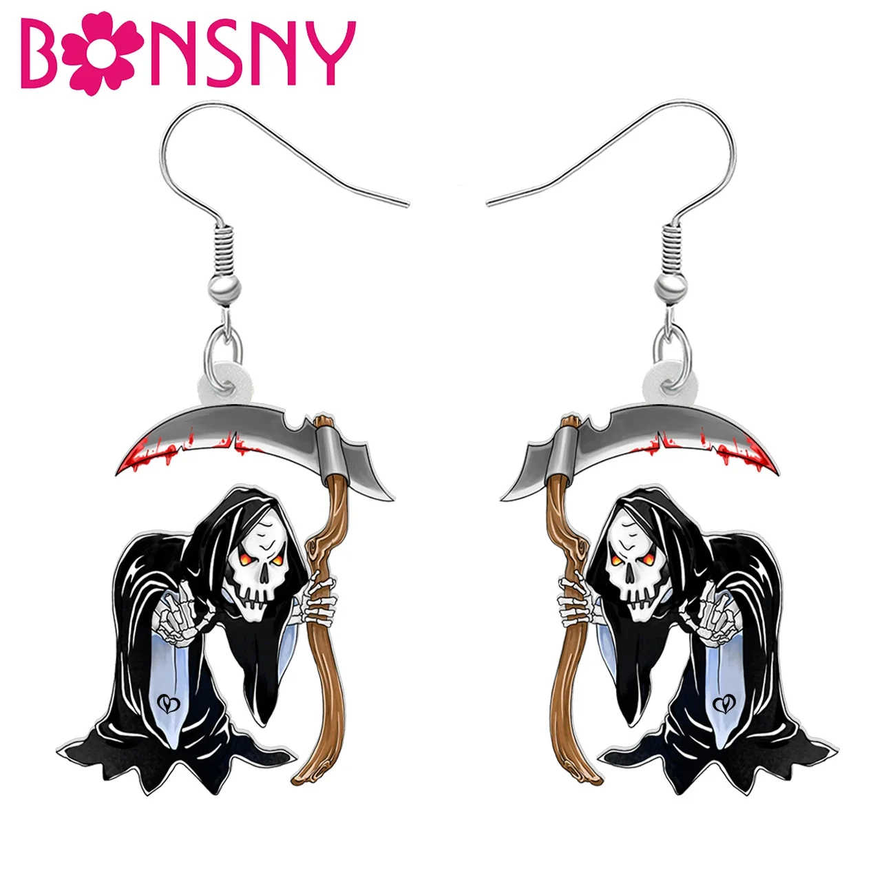 Bonsny Acrilico Halloween Scythe Death Skeleton Drop Ciondola Gli Orecchini Trendy Skull Punk Jewelry Gifts For Women Girls
