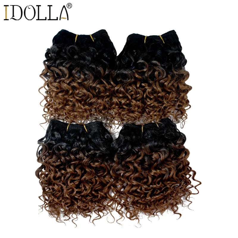 Jerry Curly Hair Bundles Kinky Curly Short Synthetic Hair Weaving Honey Blonde Hair Extensions for Women 8 10inch 4Pieces/Lot