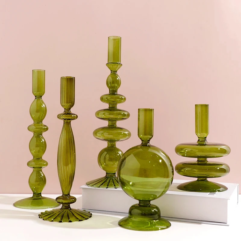 Candle holders dark green conical glass candle holder wedding table decoration