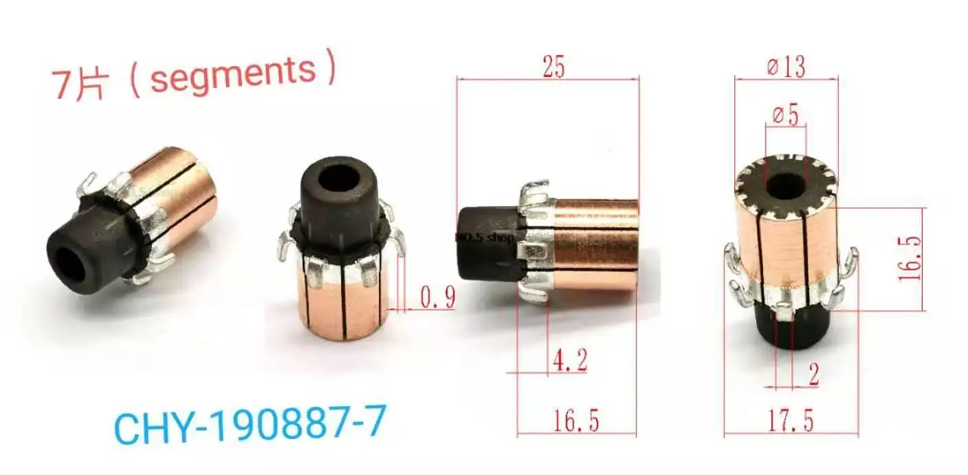 

10Pcs 13x5x16.5（25）x7P Copper Bars Electric Motor Commutator