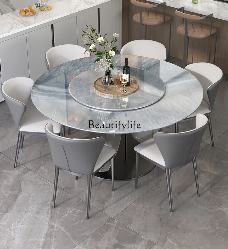 

Light Luxury round Table High-End Natural Microlite round Italian Dining Tables and Chairs Set