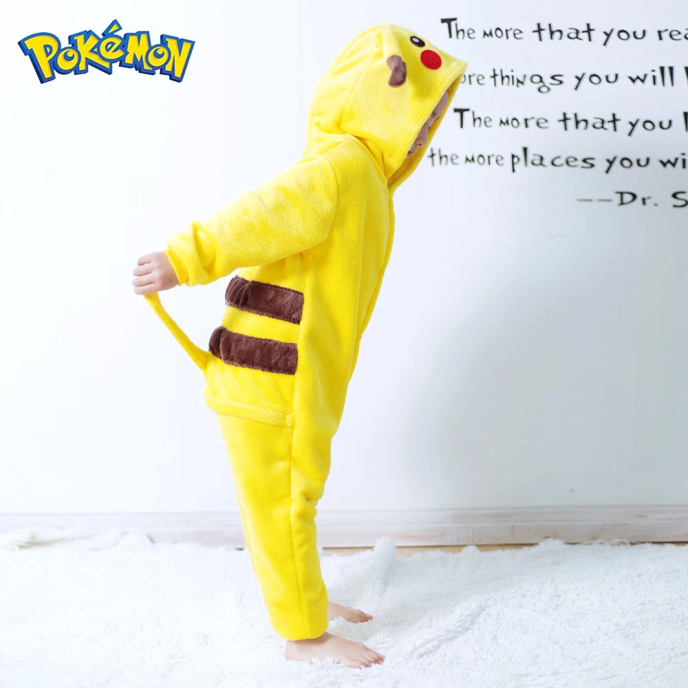 Hot Anime Pokemon Pikachu Plush Flannel Pajamas One-piece Suit