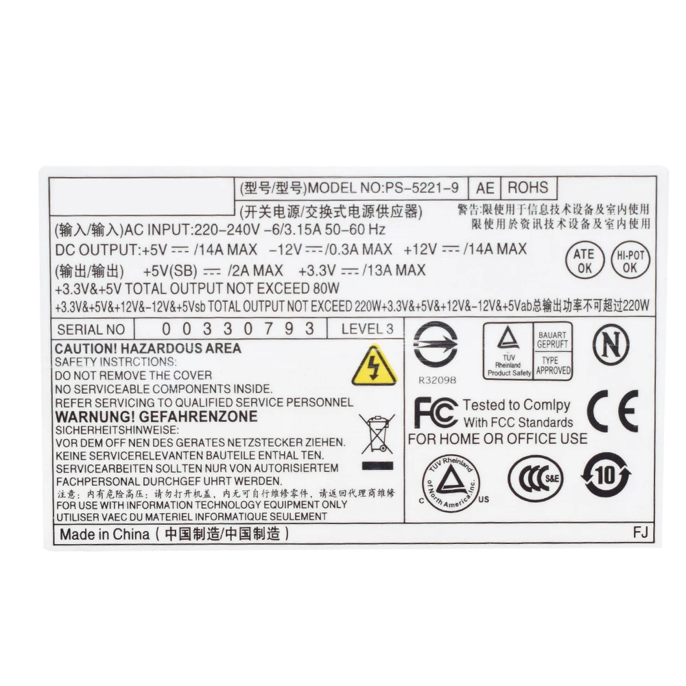 Fonte de Alimentação Genuína para Dell 220w Dps220ub1 a Dps-220ub4 a L220ns00 Pe5221-08 Ps-5221-9 Cpb09-d220r Hu220ns-00 Novo - Imagem 2