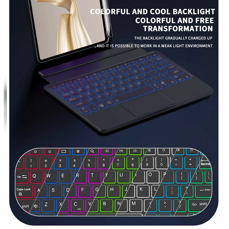 Bluetooth Wireless Keyboard Case with Touchpad RGB Backlit Rechargable Tablet Keyboard for Galaxy Tab S9FE+/S10 11/12.4/14.6Inch