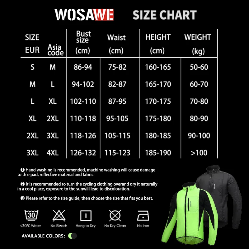 WOSAWE 남성용 방풍 발수 반사 사이클링 재킷 전기 자전거 재킷 MTB 자전거 긴팔 윈드브레이커