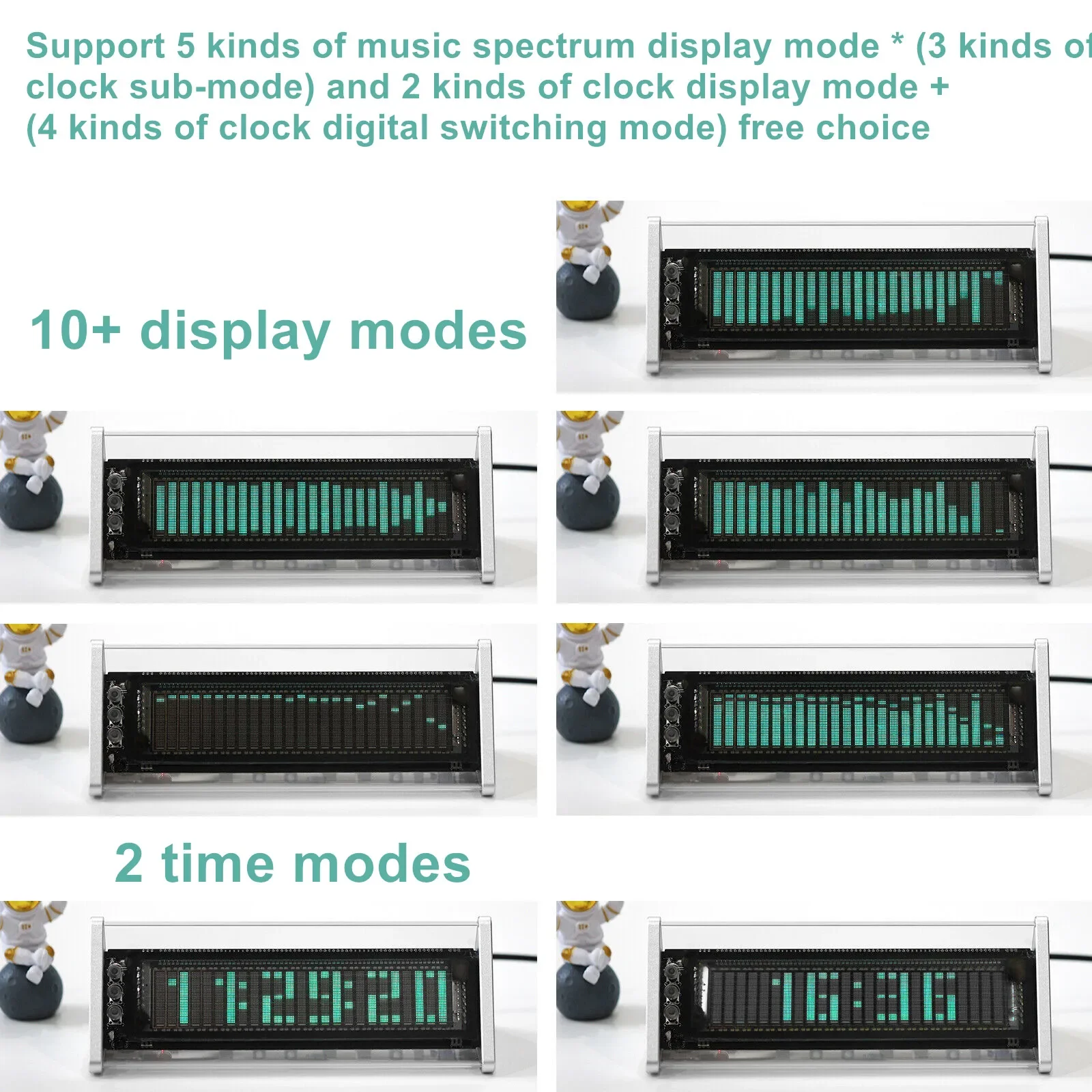 Digital Desk Clock Retro VFD Clock Music Spectrum Display Screen Sound Level Meter Audio Switcher Bluetooth 5.0 Digital Clock Table Clock Digital Table Clock Retro Desk Clock