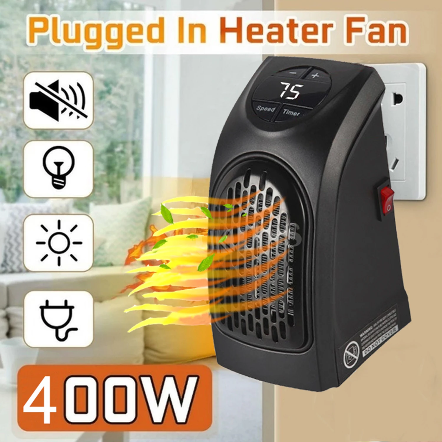 400W Electric Wall Outlet Heater Led Display Plug In Mini Heater Home  Office Indoor Use Low Consumption Space Heater Keep Warm - AliExpress