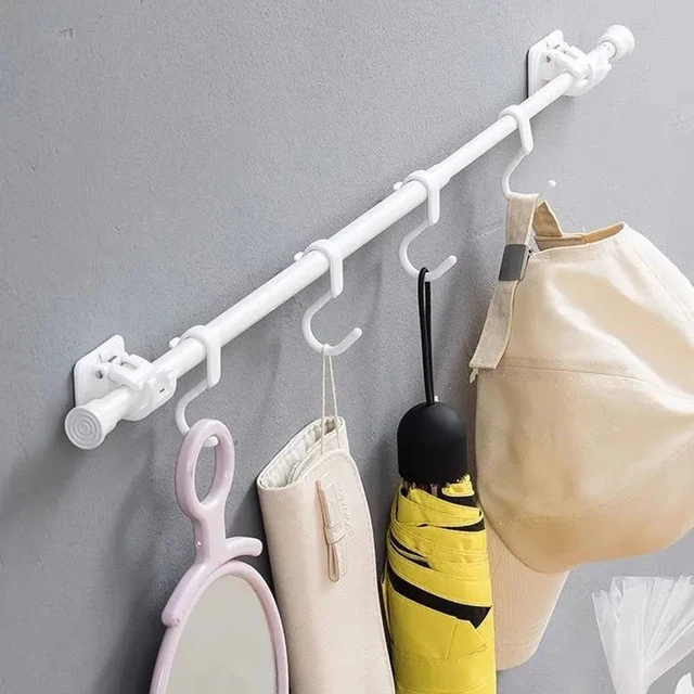 2 db Beállított Fehér Függő Klip Állítható Függönyrúd Akasztra Ragasztó Szorító Szorítóhorog Törülköző Tartó Állvány Fal Konzol Nincs Fúrás - Image 2