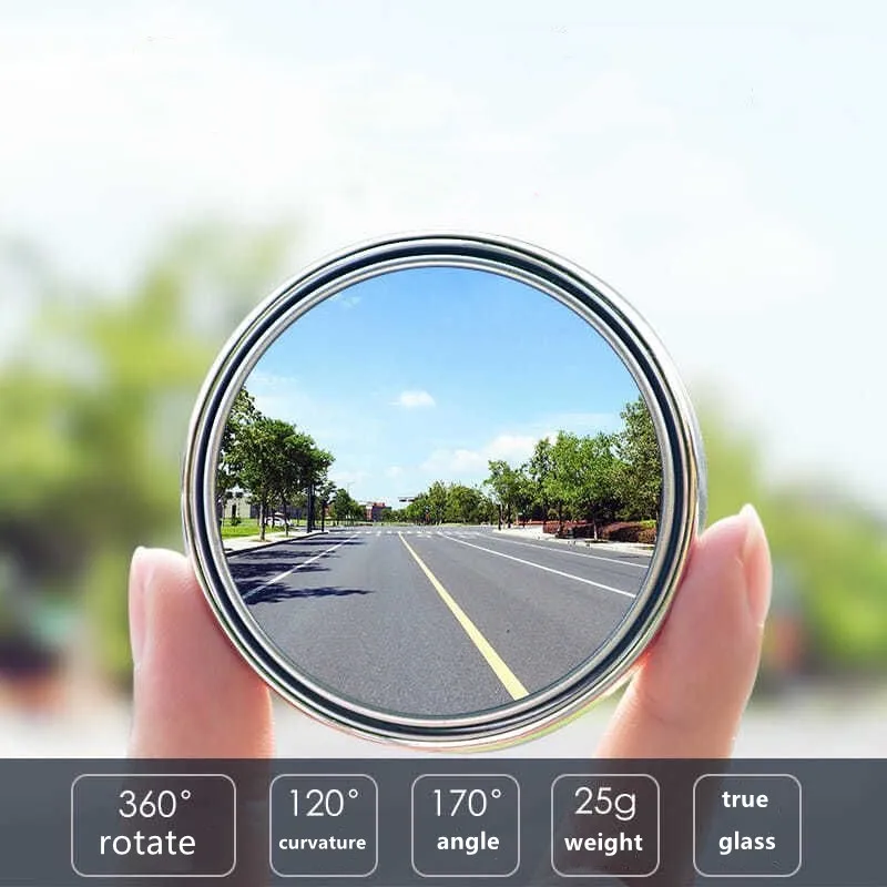 2Pcs Car Suction Cup Mount Auxiliary Rearview Mirror 360 Degree Rotating Wide-angle Round Frame Blind Spot Mirror