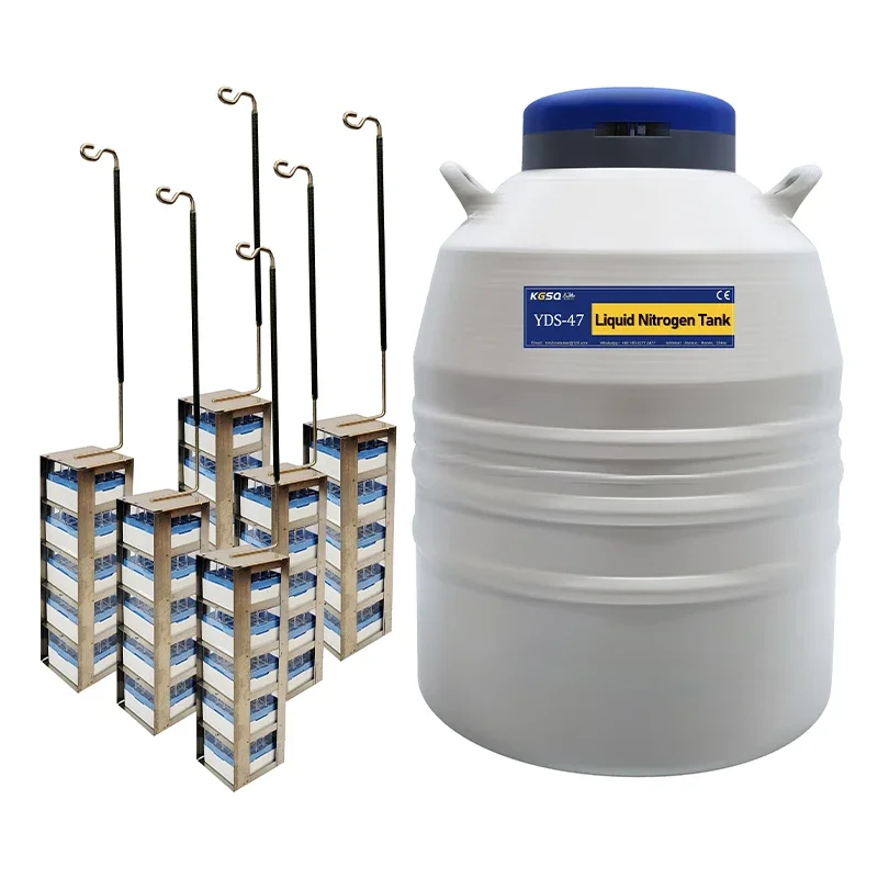 

47L Medium Capacity Aluminum Liquid Nitrogen Tank Dewar Container YDS-47-127 with 6PCS 5*5 Rack for For Laboratories
