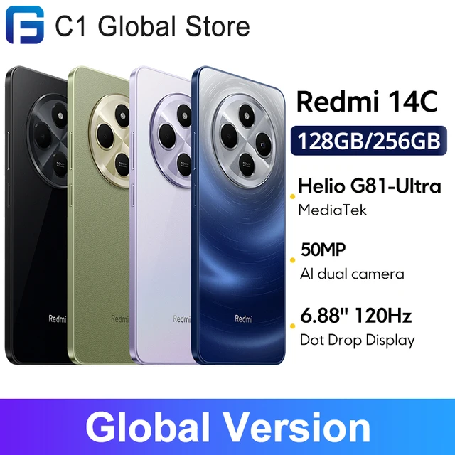 Global Version Xiaomi Redmi 14C Smartphone MediaTek Helio G81-Ultra 50MP AI Dual camera 5160mAh 6.88" 120Hz Display HyperOS