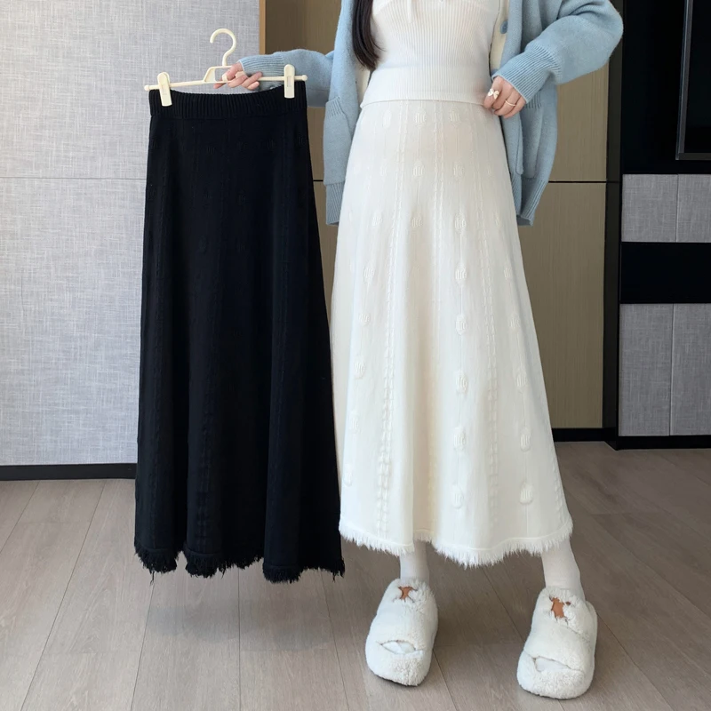 Japanese Style Maternity Belly Skirt Black High Waist Tassel Patchwork Pregnant Woman A-line Skirt Pregnancy Umbrella Skirts