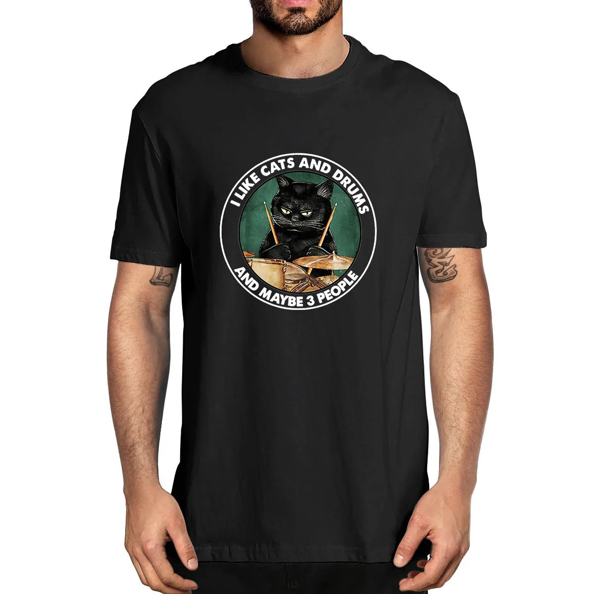 

Unisex Cotton Funny Drummer I Like Cats And Drums And Maybe 3 People Retro Summer Men's Novelty T-Shirt Harajuku Streetwear Tee