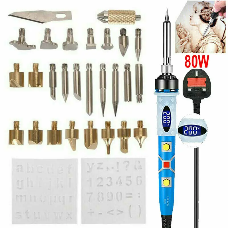 electric soldering iron kit 28pcs 80W Adjustable Soldering Iron Wood Burning Pen Set Woodworking Chiseled Tips Blade Pyrography Tool Soldering Pen Kit best soldering iron for electronics Welding Equipment