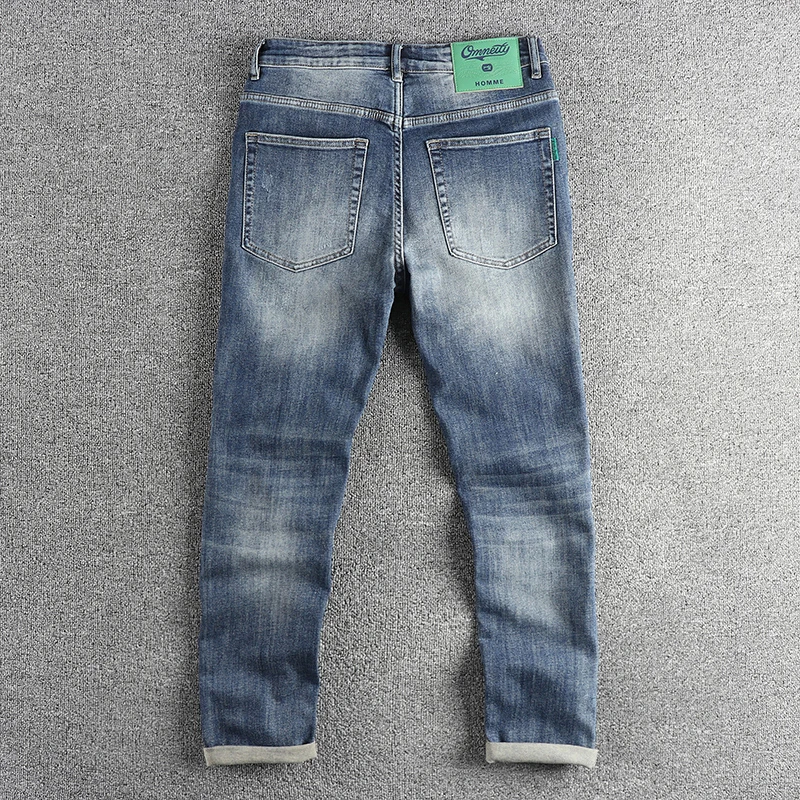Embroidery Light American Casual Washed Denim Jeans for Men Four Season Slim Fit Straight Stretch Pants Y2k Youth Male Trousers 2