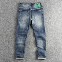 Embroidery Light American Casual Washed Denim Jeans for Men Four Season Slim Fit Straight Stretch Pants Y2k Youth Male Trousers 2