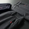 Spring Autumn Men's Casual Pants Business Fashion Elastic Waist Slim Fit Stretch Thick Gray Black Cotton Trousers Male 5
