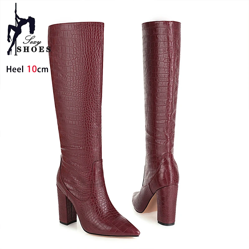 Autumn Winter Long Boots For Women Plus Size 34-46 Fashion Ladies High Heels Pointy Toe Woman Shoes Soft Leather Knee High Boots