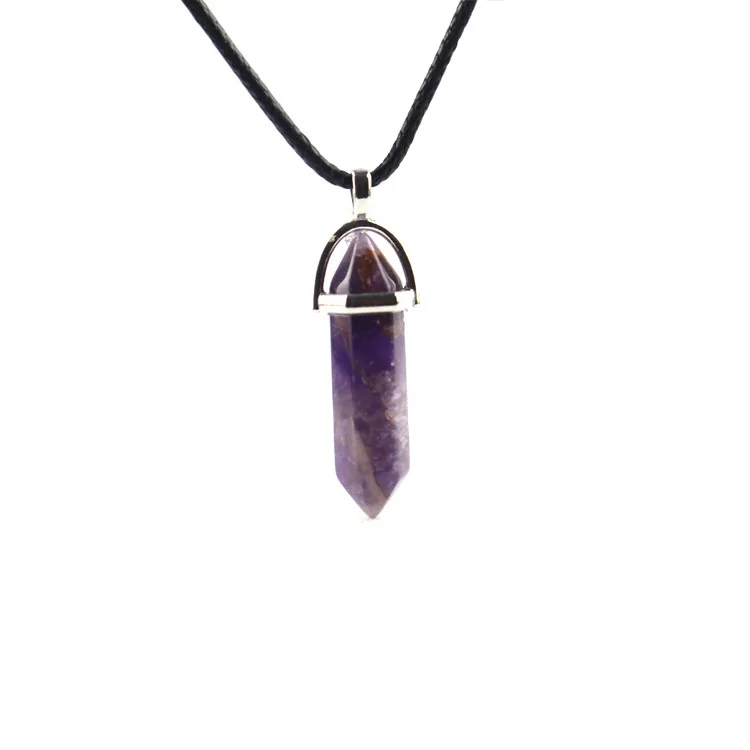 Collar con colgante hexagonal de cristal natural joyas para mujer_voghion.com