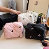 Bow Embroidered Makeup Bag for Women Large Capacity Travel Cosmetic Toiletry Storage Bag
