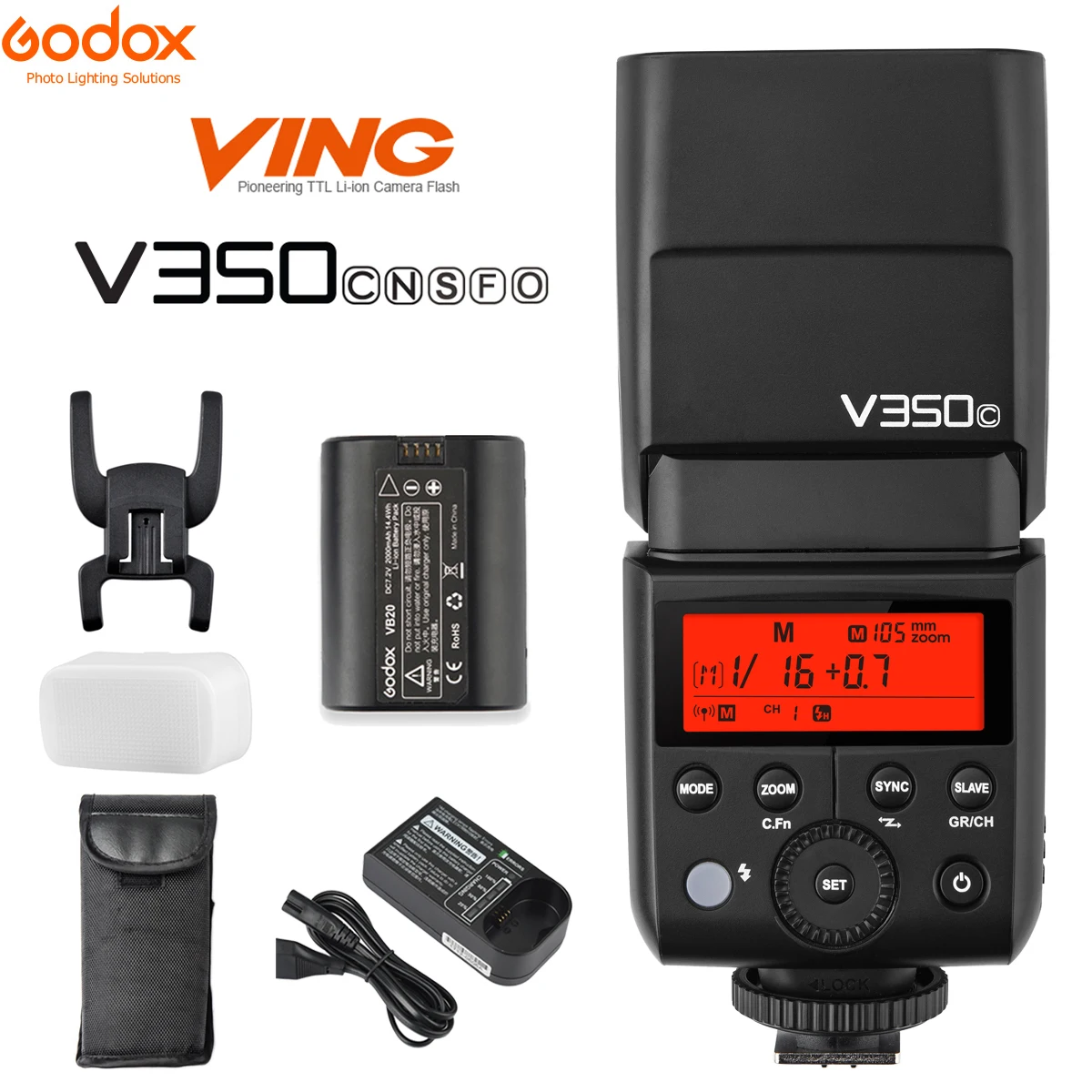 On Camera Flash Camera Flash Godox V350C V350N V350S V350F V350O TTL HSS with 2000mAh Lithium Battery for Canon Nikon Sony Fuji Olympus