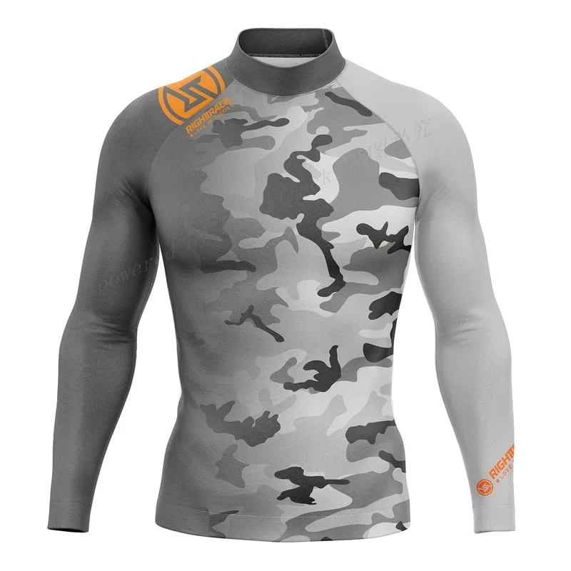 Men's Rashguard Camouflage Surfing Shirt Lycra RIGHTTRACK Surf Sportswear Beach UV Swimwear UPF50 Clothes sports shirt men rashguard