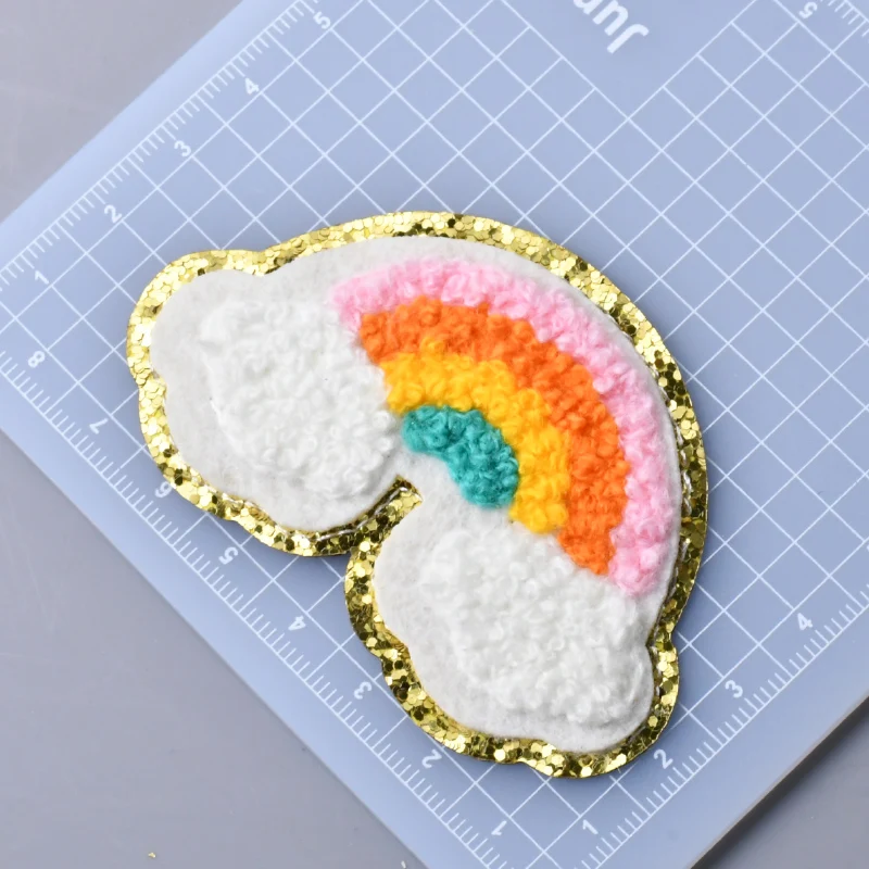 1pc Letter Patches Stickers Iron On Chenille Embroidery Patches Alphabet Rainbow Lightning Airplane Applique Clothing Stickers