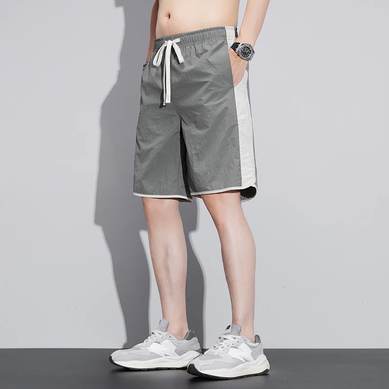 2024 Summer New Men's Contrast Color Patchwork Elastic Drawstring Fashion Loose Sagging Sensation Sweatpants Casual Shorts