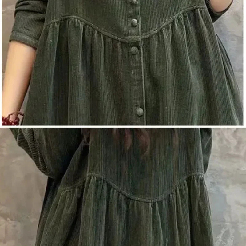 Women Long Trench Coat Female Single-Breasted Long Sleeves Corduroy Outerwear Retro Fashion Spring Autumn Windbreaker Female