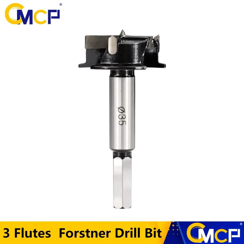 CMCP 35mm 3 Flute Carbide Tip Forstner Drill Bit Wood Auger Cutter Woodworking Hole Saw For Power Tools Hole Cutter
