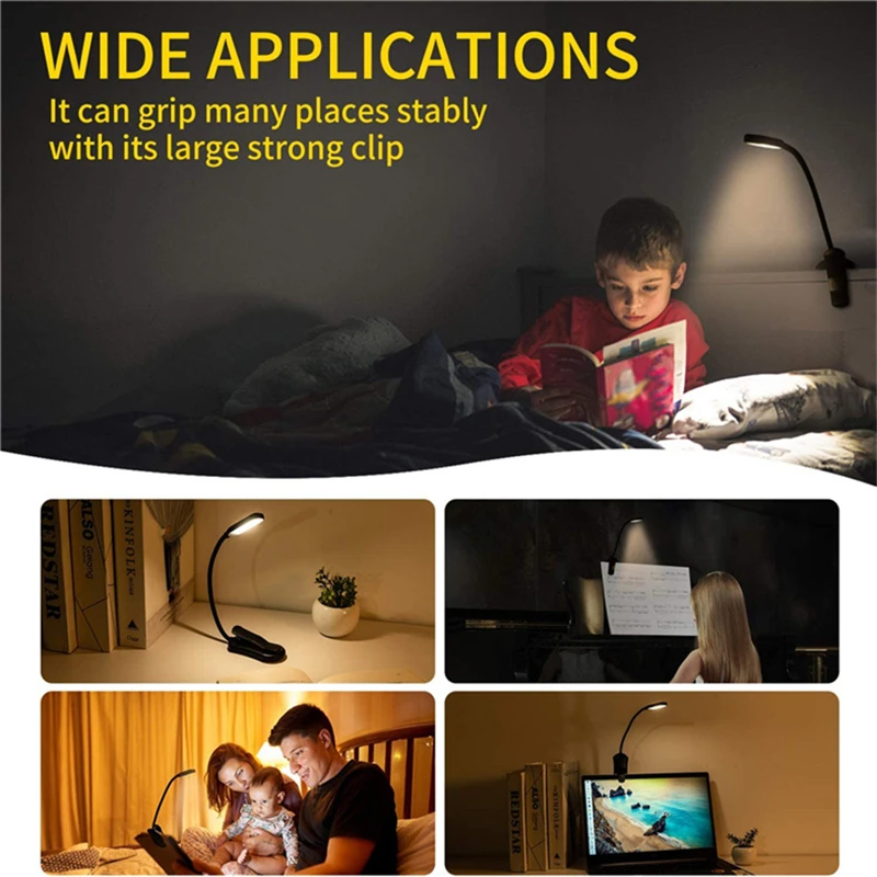 Rechargeable Book Light 7 LED Reading Light with 3-Level Warm Cool White Daylight Flexible Easy Clip Night Reading Lamp in Bed