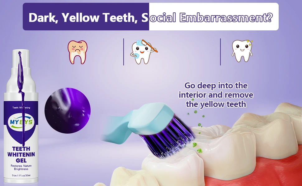 Mybys סגול שיניים משחת שיניים הלבנת מהות ניקוי הפה הלבנה שיניים צהוב צבע תיקון סרום מקצועי