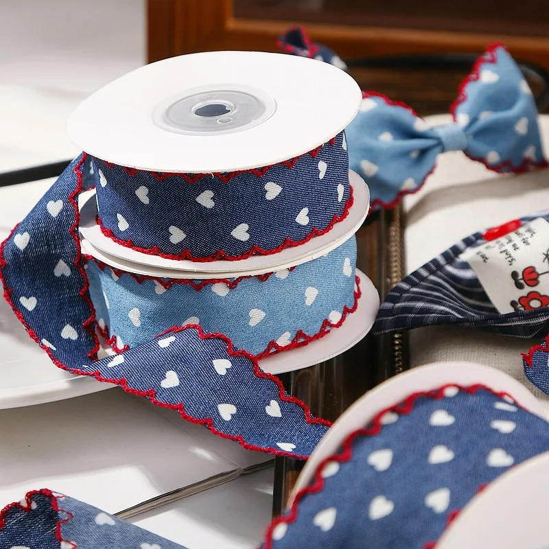 Kewgarden 25mm 40mm 1 1.5 Outline Printed Love Denmin Ribbons Handmade Crafts DIY Hair Bows tie Sewing Accessories 1