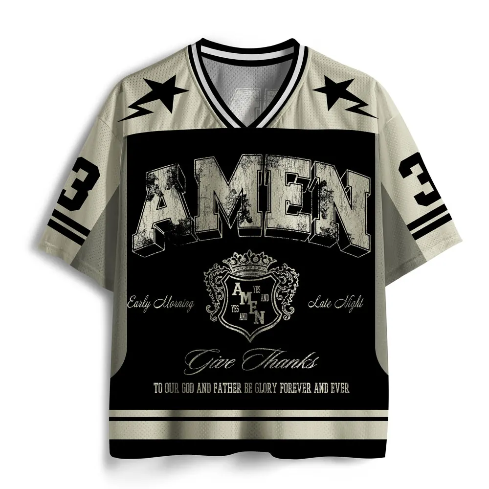 Retro-Mesh-Trikot mit V-Ausschnitt und Kronenmuster, atmungsaktives Kurzarm-Shirt, geeignet für Erwachsene und Kinder, Street-T-Shirt