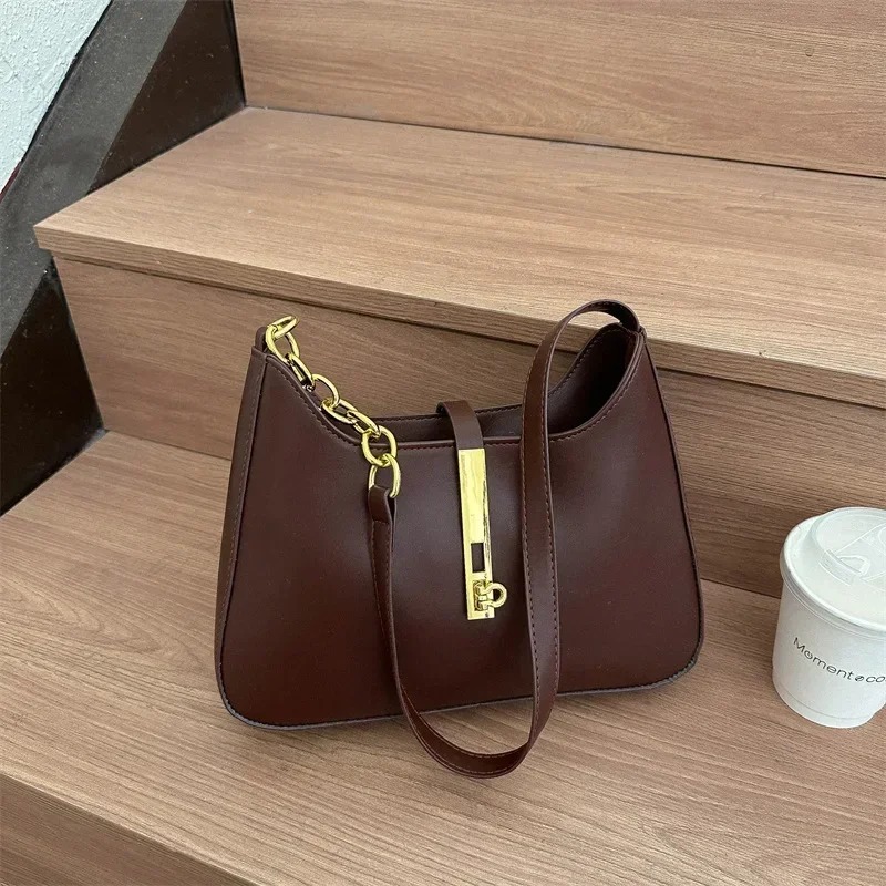Luxury PU Leather Shoulder Bag for Women Casual Solid Color Design Handbags Brand Purse 2026 Fashion Shopper Clutch Women's Bags