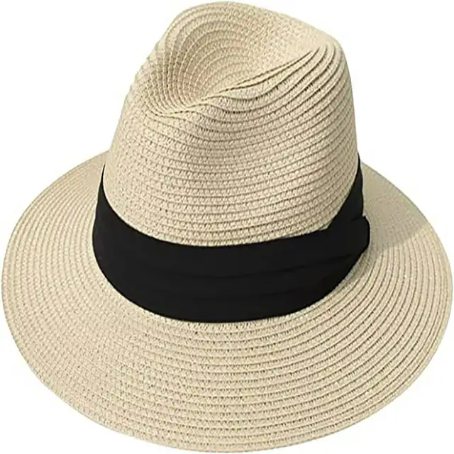 Beach Straw Hat for Women Men Travel Essentials , Girls Wide Brim fashionable Fedora Sun Hats for UV Protection Packable Roll up 1