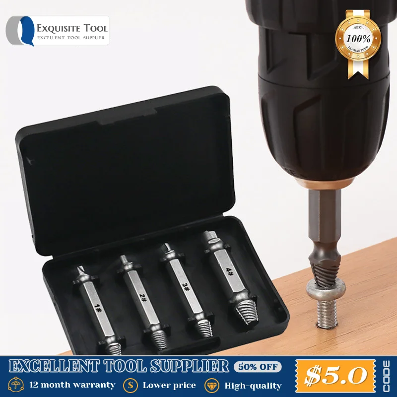 4pcs HSS Double Side Drill Out Damaged Screw Extractor Bits Set Guide Wood Broken Speed Out Easy Bolt Stud Stripped Removal Tool