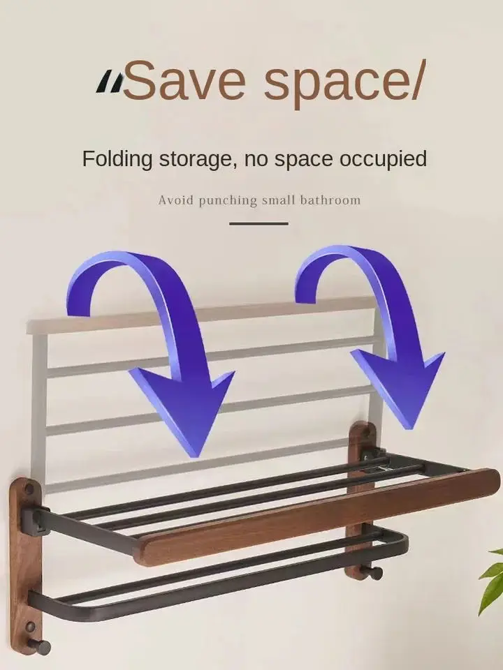 Wall Mounted Storage Rack Nordic solid wood Light Luxury Towel Rack Bathroom Towel Shelf Perforated Wall Mounted shelves Bathroom Accessories