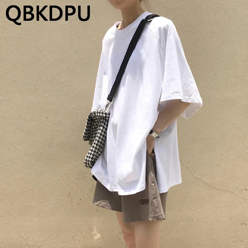Women's Basic White Slit T-shirt+Letter Printed Short Pants Suit Summer Casual High Street Oversized Outfit Ladies Two Piece Set womens loungewear