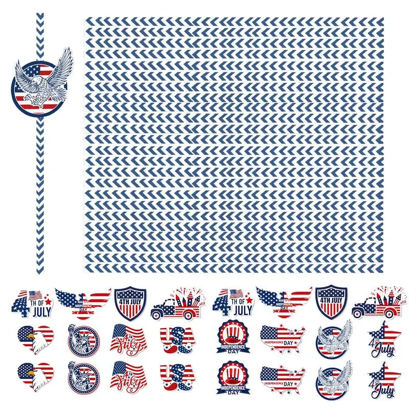

4th Of July Straws Independence Day Decorations Red White And Blue Drinking Straws Drinking Straw Set Food Grade Paper For