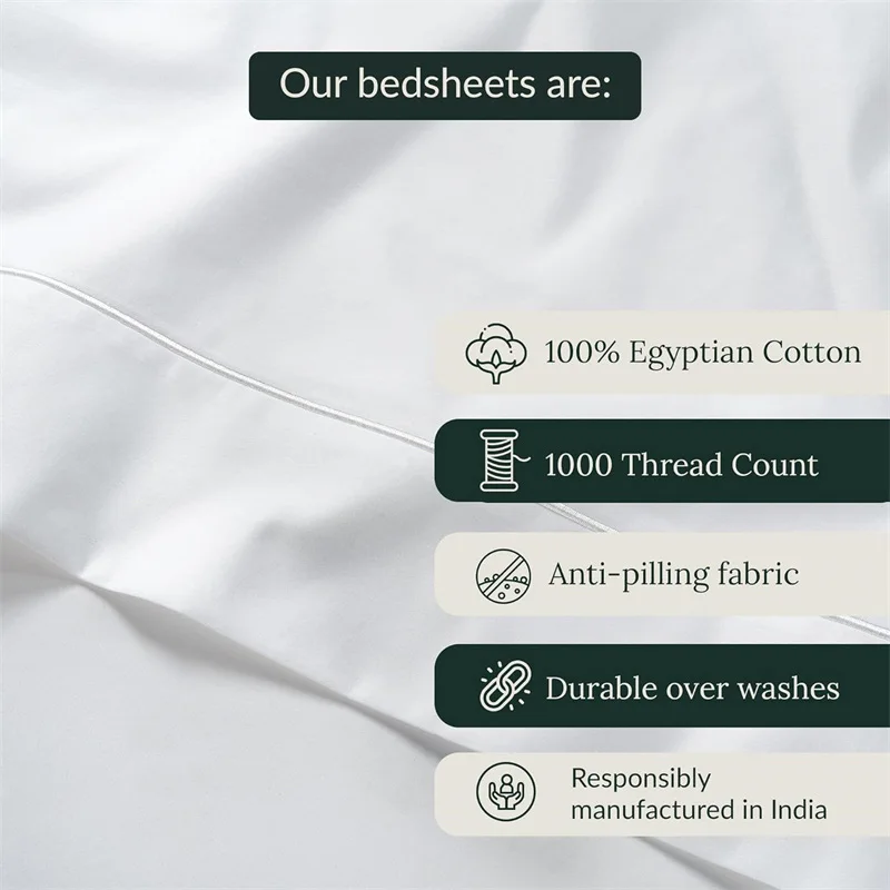 High End Egyptian Cotton Bed Sheet Set 1000TC Fitted Sheet Flat Top Sheets Pillowcase Luxury Bedding Set Double King Queen Size 2