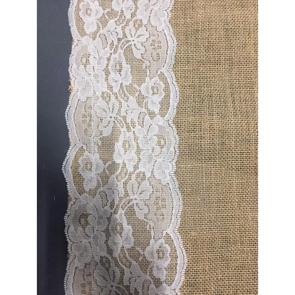 Wedding Aisle Runner 40 Inch with 5 Inches Ivory Lace Rustic Floor Carpet, Weddings Walkway Decorations Natural Jute