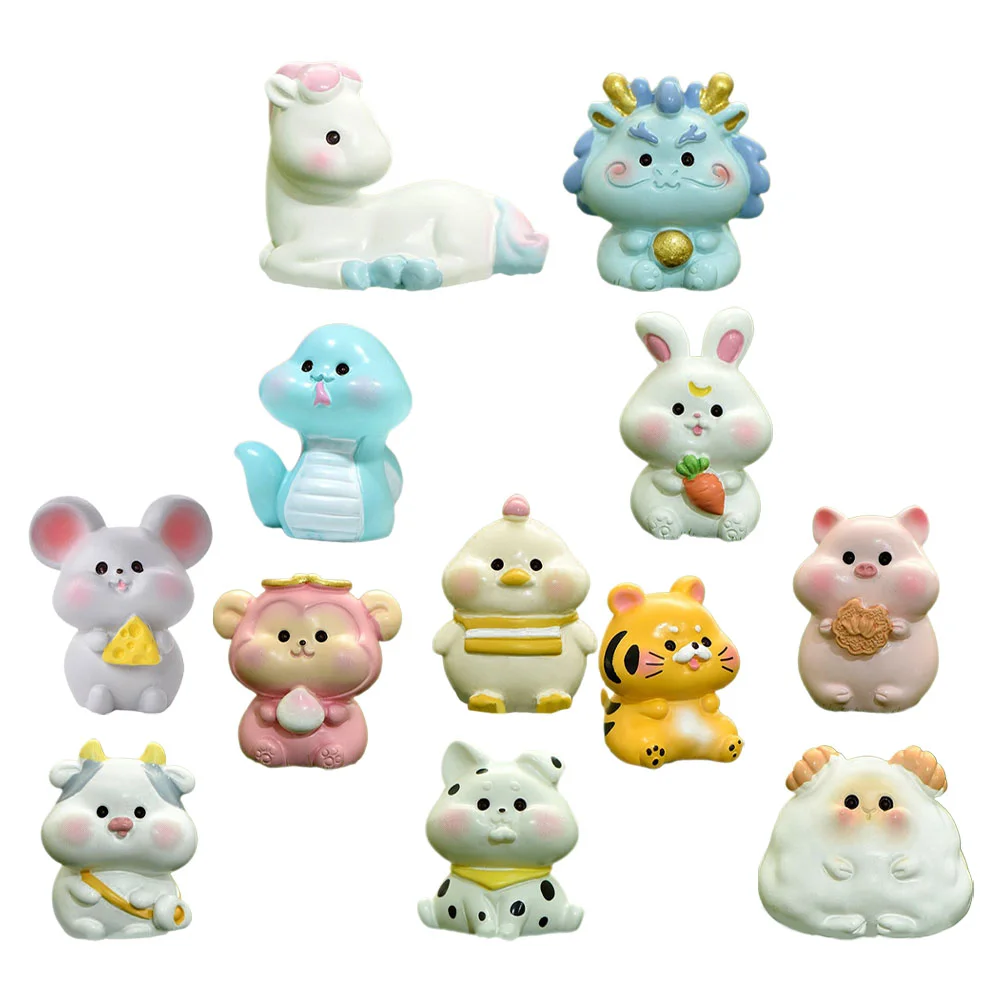 

12 Pcs Zodiac Ornaments Mini Chinese Craft Decorations Bonsai Animal Adornment Gardening Resin Shape