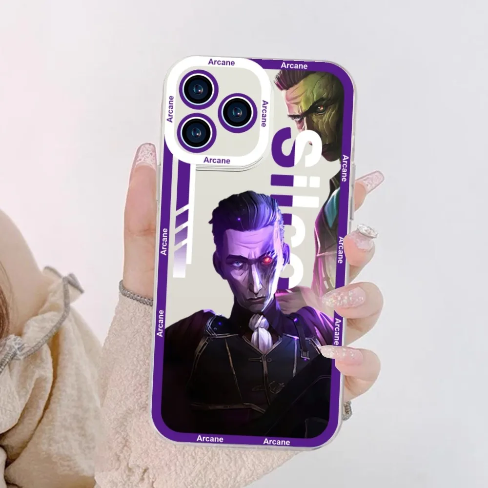 thumbnail image 1 of Funda de teléfono Arcane Jinx Anime para iPhone 11 12 Mini 13 14 Pro Max carcasa transparente, 1 of 5