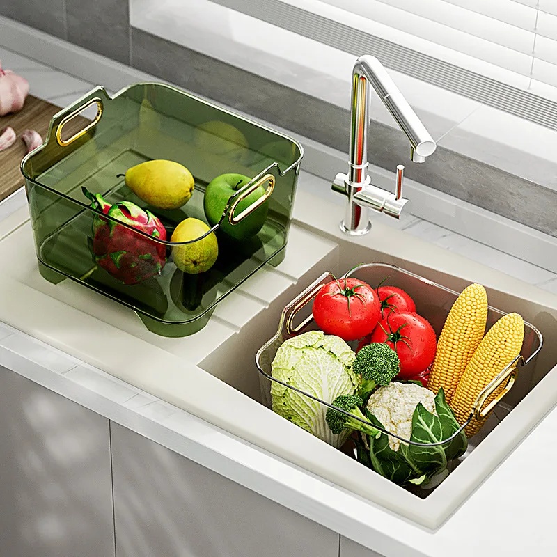 

Draining Basket For Washing Vegetables Transparent Refrigerator Storage Box With Holder Washing Basket Kitchen Accessories