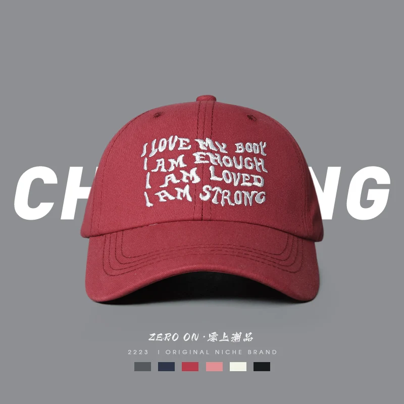 

Retro Red Baseball Cap Men's and Women's Spring and Summer Wide Brim Face Small Sun Protection Peaked Cap Embroidery Trend